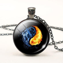 Load image into Gallery viewer, Black White Gothic Yin Yang Necklace Glass Cabochon Pendant
