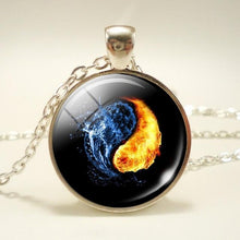 Load image into Gallery viewer, Black White Gothic Yin Yang Necklace Glass Cabochon Pendant