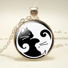Load image into Gallery viewer, Black White Gothic Yin Yang Necklace Glass Cabochon Pendant