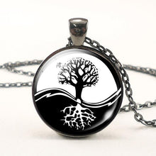 Load image into Gallery viewer, Black White Gothic Yin Yang Necklace Glass Cabochon Pendant