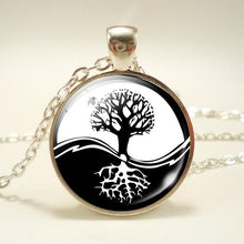 Load image into Gallery viewer, Black White Gothic Yin Yang Necklace Glass Cabochon Pendant