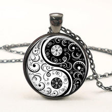 Load image into Gallery viewer, Black White Gothic Yin Yang Necklace Glass Cabochon Pendant