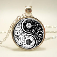 Load image into Gallery viewer, Black White Gothic Yin Yang Necklace Glass Cabochon Pendant