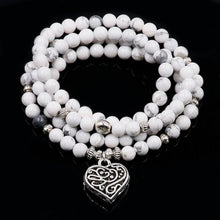 Load image into Gallery viewer, White Howlite Mala with Lotus Pendnent