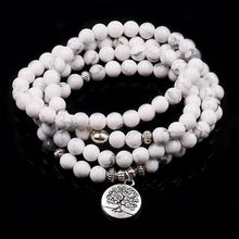 Load image into Gallery viewer, White Howlite Mala with Lotus Pendnent
