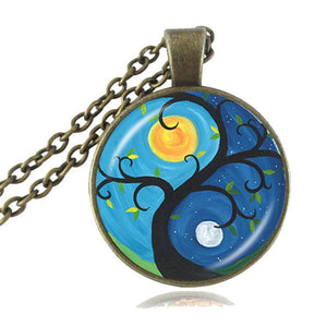 Yin Yang Pendant of Cabochon Jewelry Zen Symbol Statement Necklace Long Sweater Chain Tai  Neckless HZ1