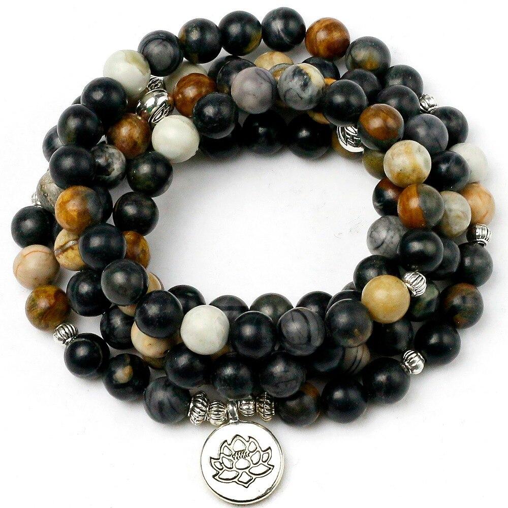 Natural Black Picasso Stone Beaded Women Bracelet