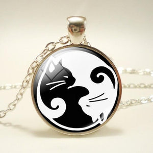 Black White Gothic Yin Yang Necklace Glass Cabochon Pendant