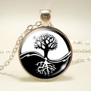 Black White Gothic Yin Yang Necklace Glass Cabochon Pendant