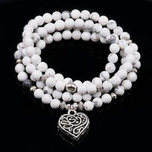 Load image into Gallery viewer, White Howlite Mala with Lotus Pendnent
