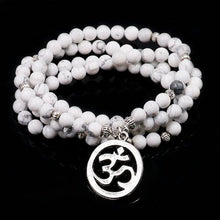 Load image into Gallery viewer, White Howlite Mala with Lotus Pendnent
