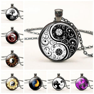 Black White Gothic Yin Yang Necklace Glass Cabochon Pendant