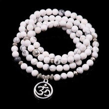 Load image into Gallery viewer, White Howlite Mala with Lotus Pendnent
